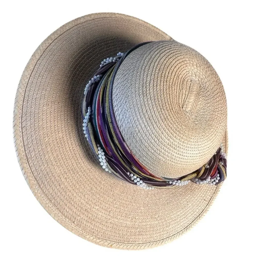 La Giralda Handcrafted Palm Leaves Sun Hat Sz 60 Multicolor Knot 90s Boho Resort - Picture 6 of 13